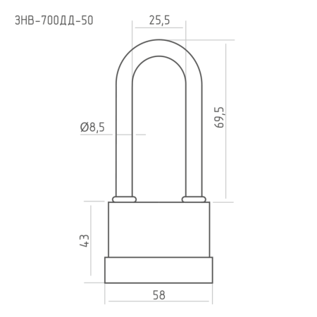 Картинка Замок навесной всепогодный НОРА-М ЗНВ-700дд-50 58 мм