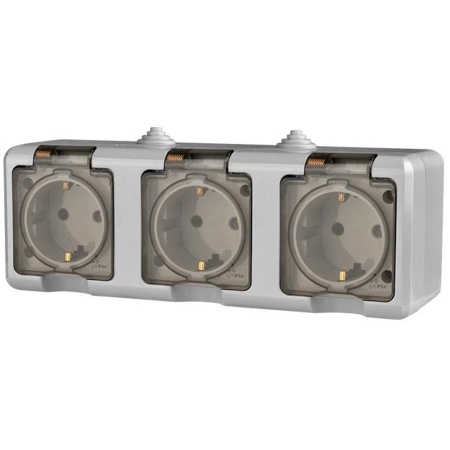 Розетка 3 местная ОП Dita 16А IP54 250В с з/к с прозрачной крышкой Серый TOKOV ELECTRIC