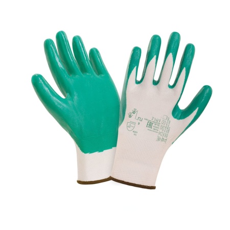 Перчатки нитриловые цвет Белый с зеленым обливом