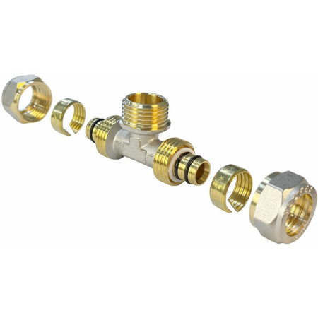 Картинка Тройник обжимной переходной для труб металлопласт Ø 20x1/2'х20 НР Valfex VF.333.N.201220