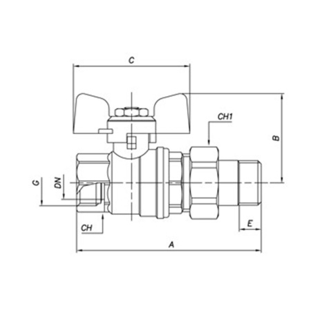 Картинка Кран шаровой 1/2' ВН/американка полнопроходной никелированный бабочка OREGON 322 Bugatti