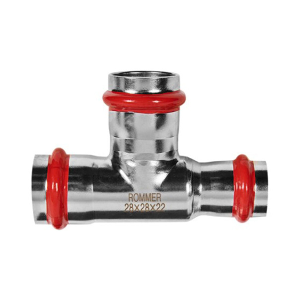 Картинка Тройник-переходник ВПр Ø 28х28х22 Нержавеющая сталь пресс ROMMER