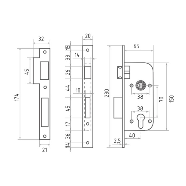 Картинка Корпус замка КЗВ-100 70 мм Матовый никель НОРА-М