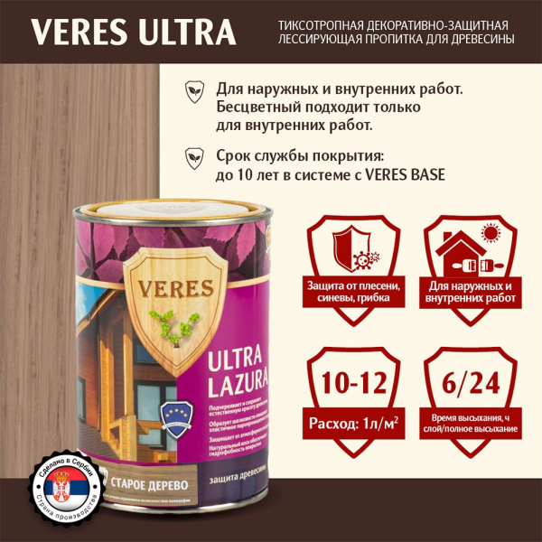 Картинка Декоративная пропитка для дерева Veres Ultra Lazura №29 Старое дерево 20 л