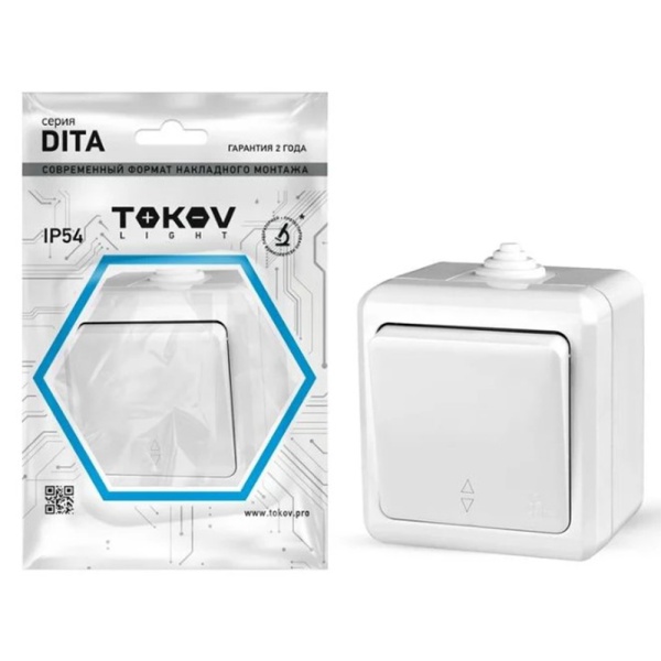 Картинка Переключатель 1 клавиша ОП Dita IP54 10А 250В Белый TOKOV ELECTRIC