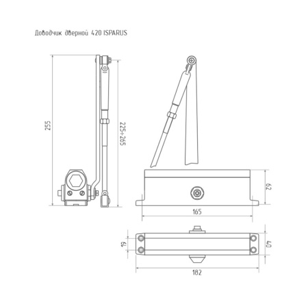 Картинка Доводчик дверной 420 Isparus от 40 до 90 кг Серый НОРА-М