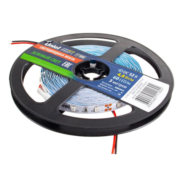 Картинка Светодиодная лента Uniel ULS-M11-2835-60LED/m-8mm-IP20-DC12V-4,8W/m-5M-GREEN PROFI