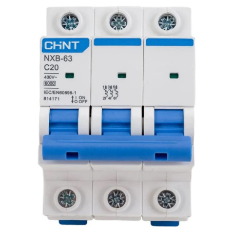 Картинка Выключатель автоматический модульный 3п C 20А 6кА NXB-63 CHINT