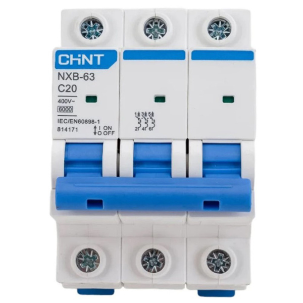 Картинка Выключатель автоматический модульный 3п C 20А 6кА NXB-63 CHINT