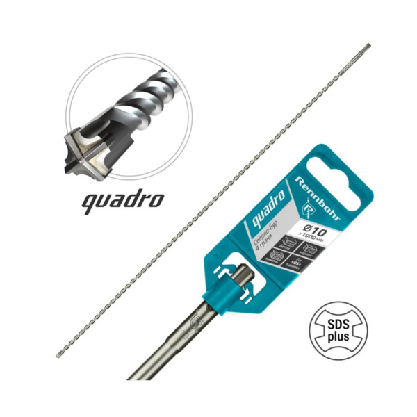 Картинка Бур 10х1000 мм SDS-plus 4 грани RENNBOHR Quadro