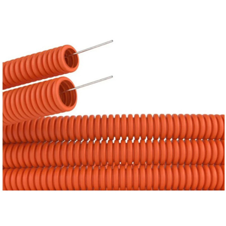 Картинка Труба ПНД Ø 20 мм Оранжевая гофрированная гибкая легкая с протяжкой DKC