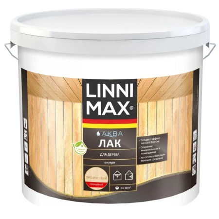 Лак акриловый для дерева cтены и потолки Глянцевый 9 л Linnimax АКВА