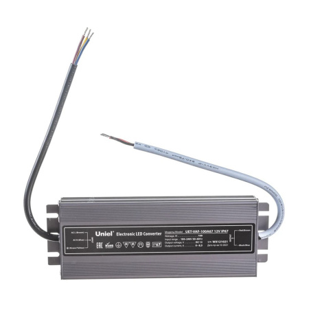 Картинка Блок питания ультратонкий 100Вт 12В IP67 металлический корпус Uniel UET-VAF-100A67