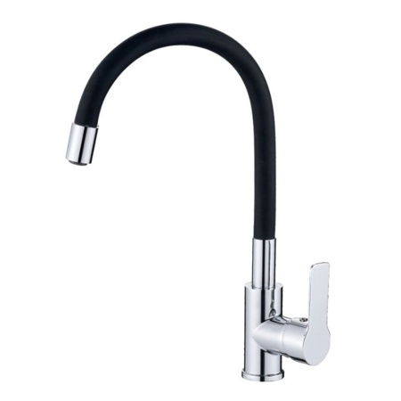 Смеситель для кухни гибкий силиконовый излив латунь VALFEX Estreya Chrome Black