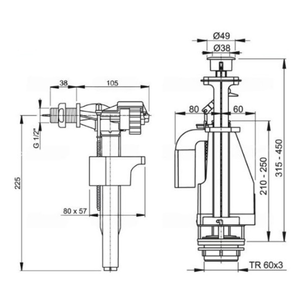 Картинка Набор для бачка нижнее подключение 1/2" кнопка Хром Alca Plast SA08ASK 1/2" CHROM
