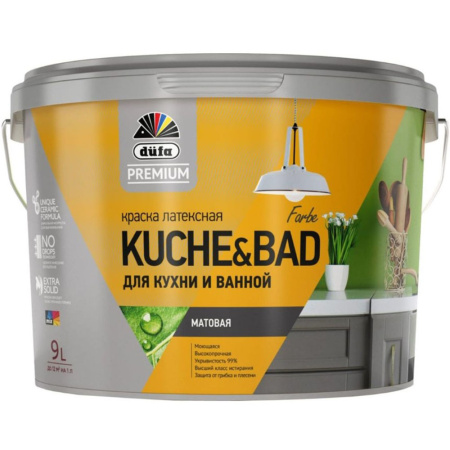 Краска для кухни и ванной 9 л база 1 матовая Dufa Kuchen