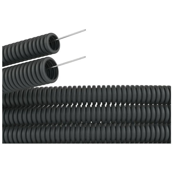 Картинка Труба ПВХ Ø 20 мм Черная гофрированная гибкая легкая с протяжкой DKC