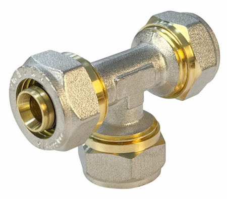 Картинка Тройник обжимной для труб металлопласт 26x26х26 Valfex