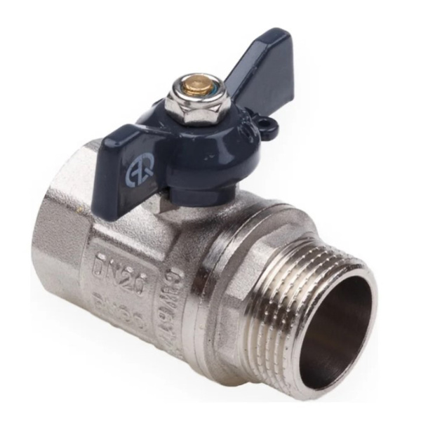 Картинка Кран шаровой ВН 1/2" U бабочка никелированный AQUALINK