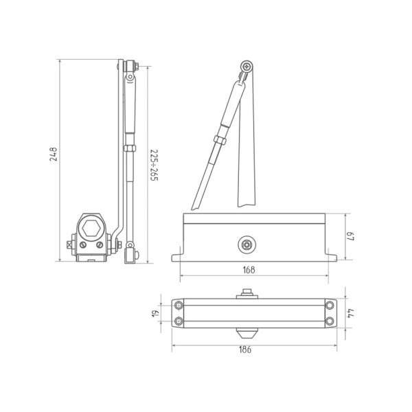 Картинка Доводчик дверной №3S малый от 50 до 80 кг Серый НОРА-М