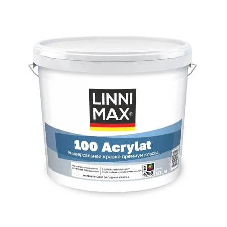 Краска универсальная Интерьер Фасад полуматовая 10 л База 1 LINNIMAX 100 Acrylat