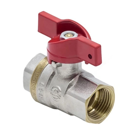 Картинка Кран шаровой 1002 Euro Ду25 1" ВР/ВР никелированный полнопроходной Бабочка красная Aquasfera