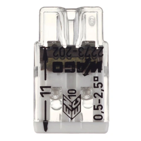 Картинка Клемма 2-х проводная 0.5-2.5 мм для распределительной коробки Без пасты Белая WAGO