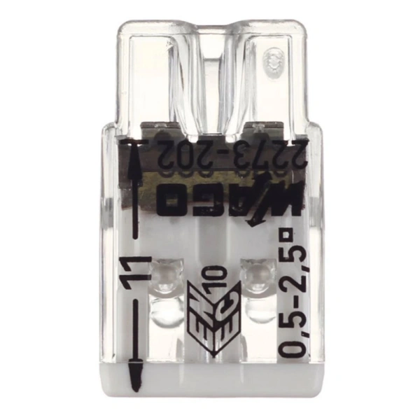 Картинка Клемма 2-х проводная 0.5-2.5 мм для распределительной коробки Без пасты Белая WAGO